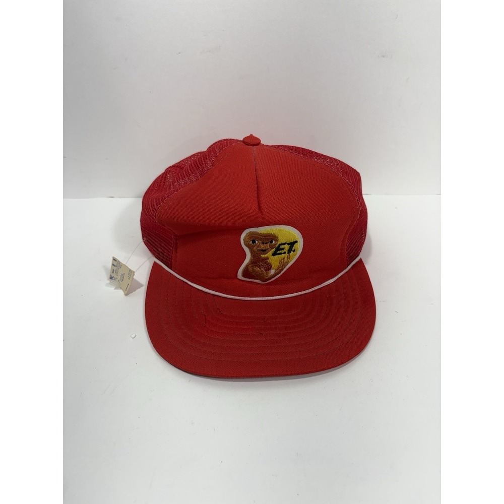 Vintage Trucker Cap Hat "ET" 1982 Universal Studios Red Snapback Mesh Foam W Tag